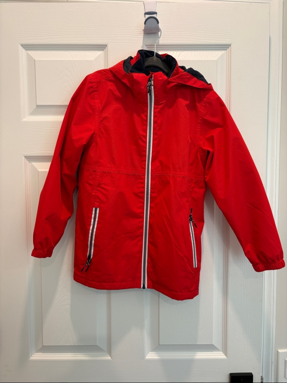 Kids Bright Red Hooded Rain Jacket with Lining